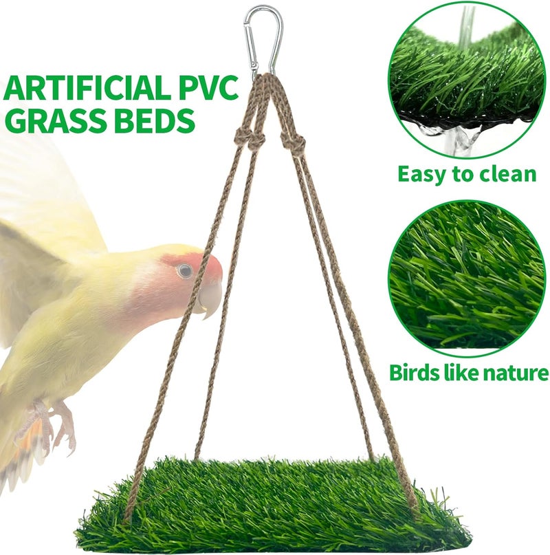 FlidRunest Large Bird Swing Toy, Bird Grass Mat Hammock Swing with Hooks, Parrot Climbing Foraging Toy for Cockatoo,Parakeets,Budgie,Sun Conure, Small to Medium 15.7x7.8 Inches - Image 2